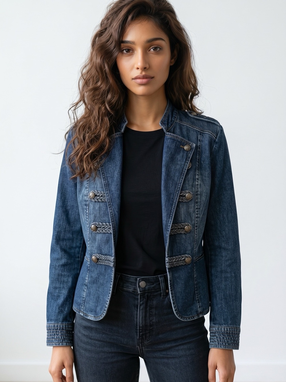 Chico’s Denim Military-Style Denim Jacket Size 1